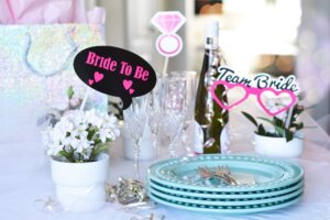 Table set up with decorations for bachelorette party
